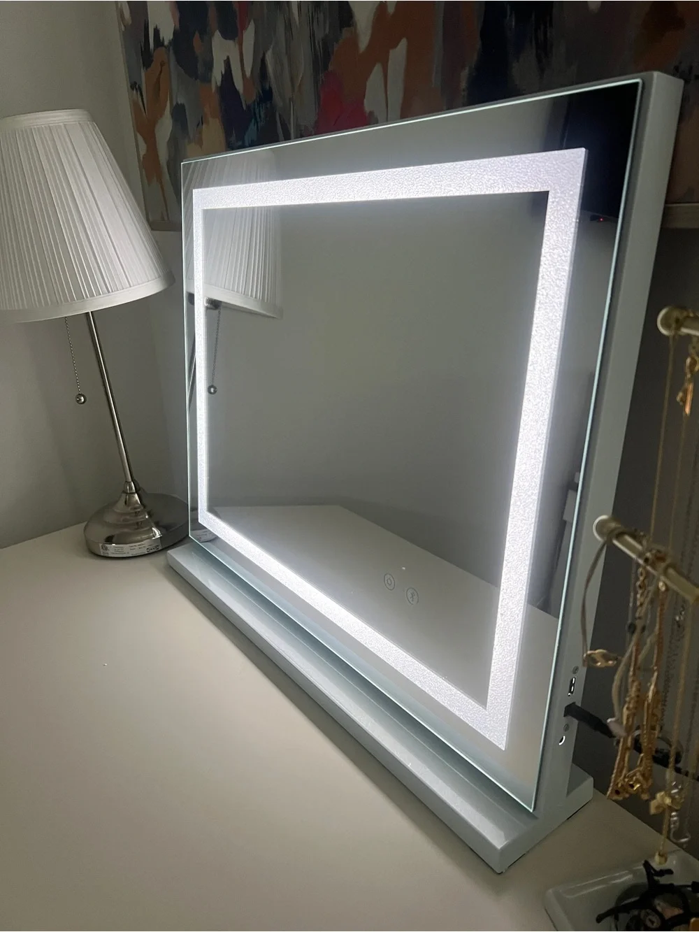 LED Crystal Bluetooth Lighted Vanity Mirror Touch Controls, Bluetooth, USB